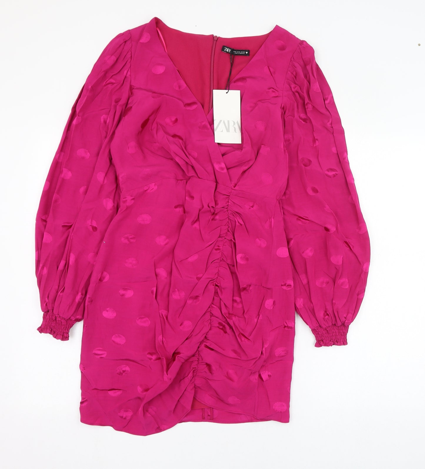 Zara Womens Pink  Polyester Mini  Size S  V-Neck Zip