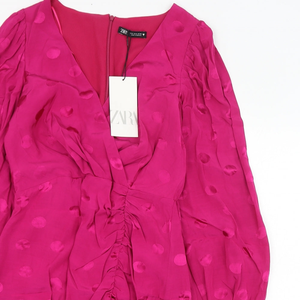 Zara Womens Pink  Polyester Mini  Size S  V-Neck Zip