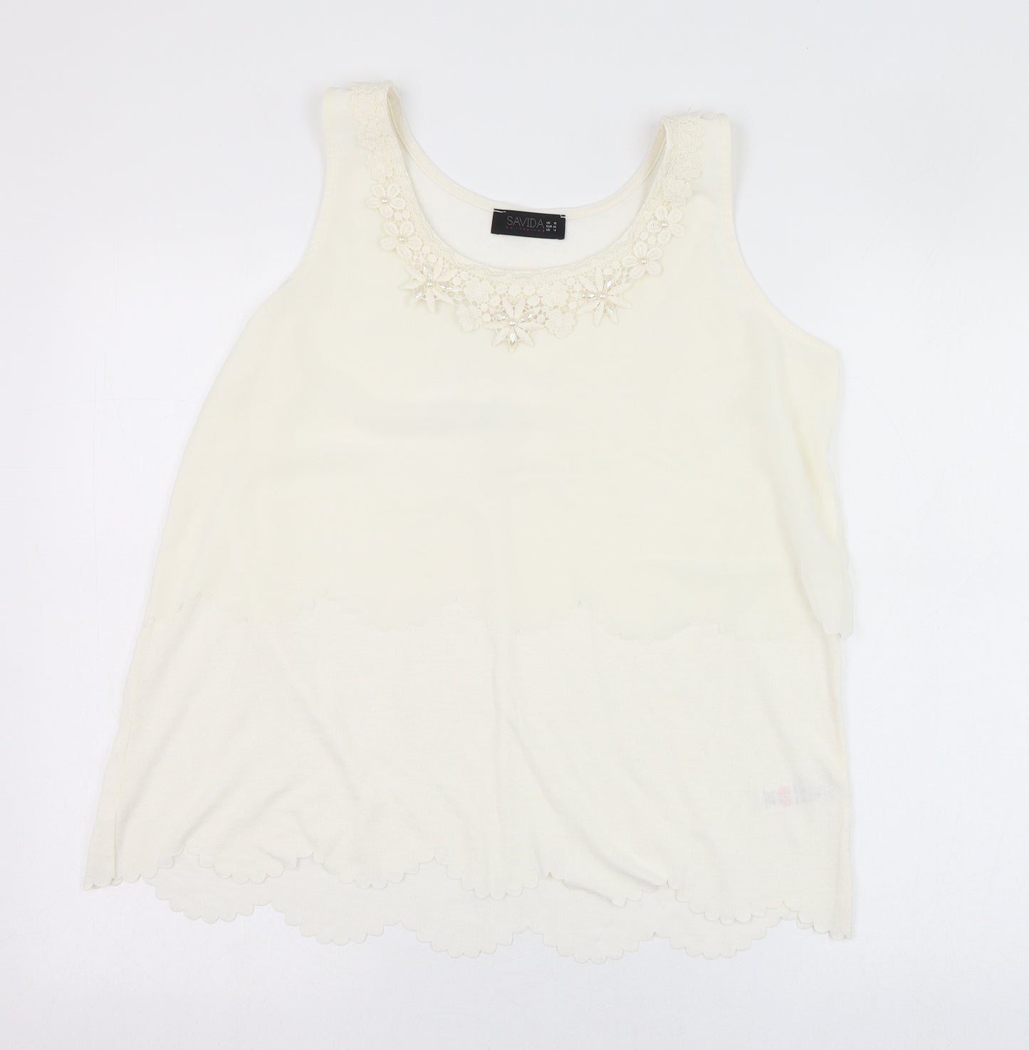 Savida Womens Ivory  Polyester Basic Tank Size 18 Round Neck