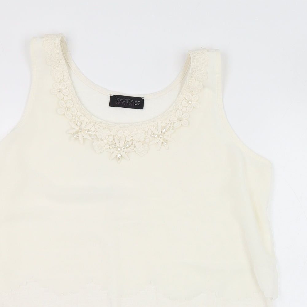 Savida Womens Ivory  Polyester Basic Tank Size 18 Round Neck