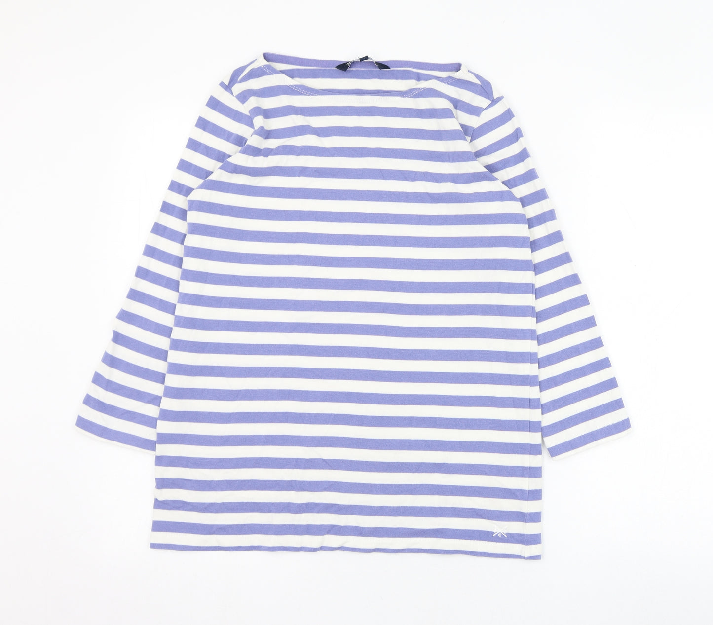 Crew Clothing Womens Blue Striped Cotton Basic T-Shirt Size 10 Round Neck