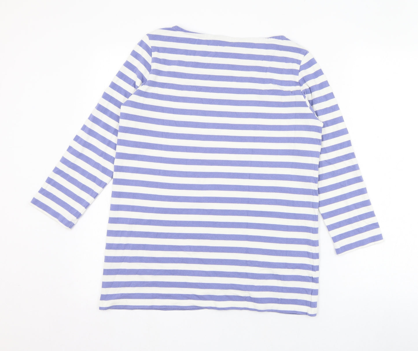 Crew Clothing Womens Blue Striped Cotton Basic T-Shirt Size 10 Round Neck