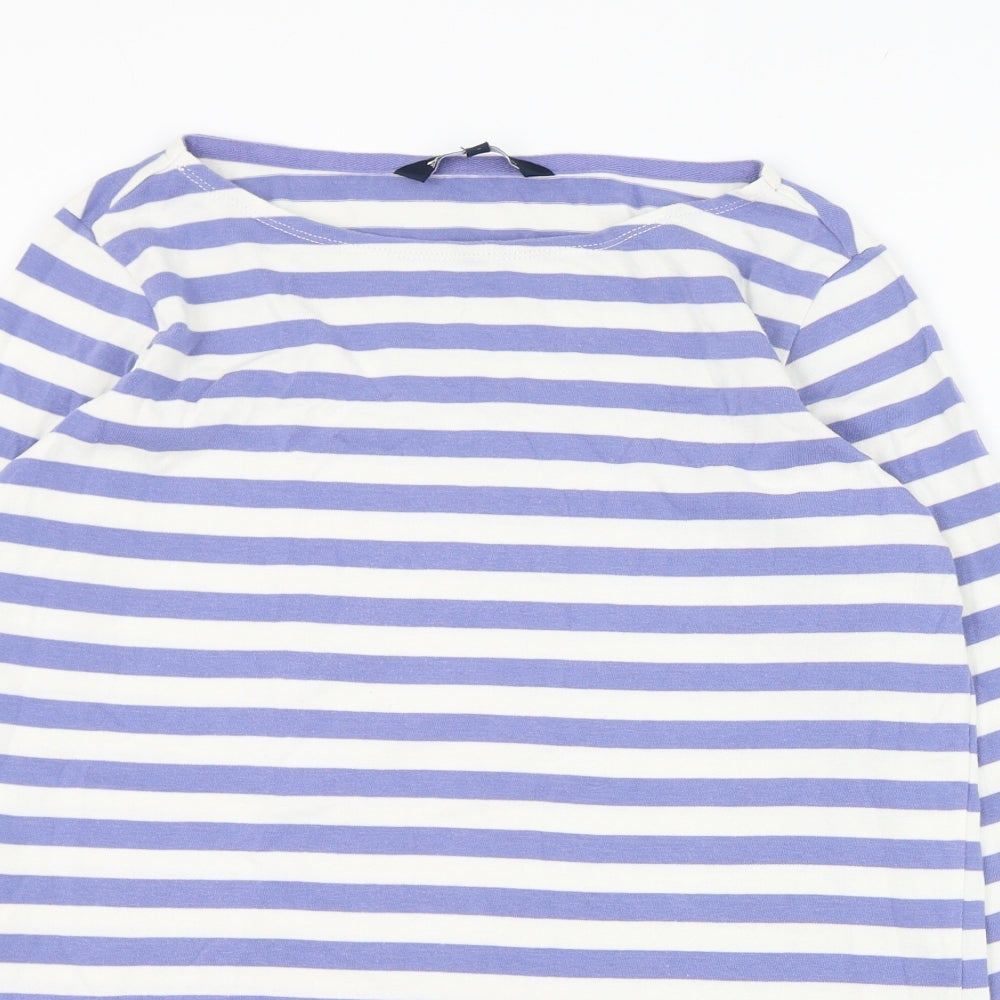 Crew Clothing Womens Blue Striped Cotton Basic T-Shirt Size 10 Round Neck