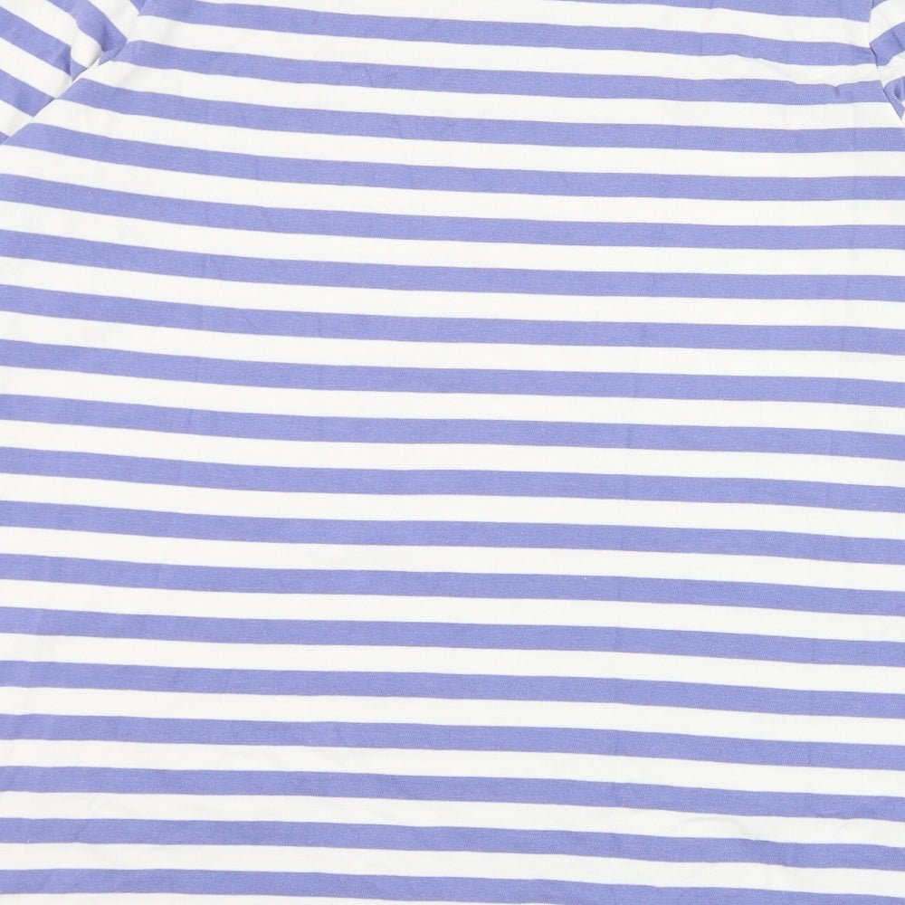 Crew Clothing Womens Blue Striped Cotton Basic T-Shirt Size 10 Round Neck