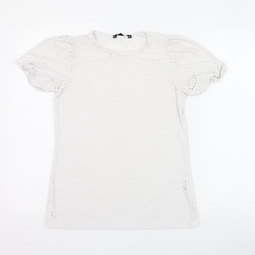 Peacocks Womens Ivory  Polyester Basic T-Shirt Size 8 Round Neck