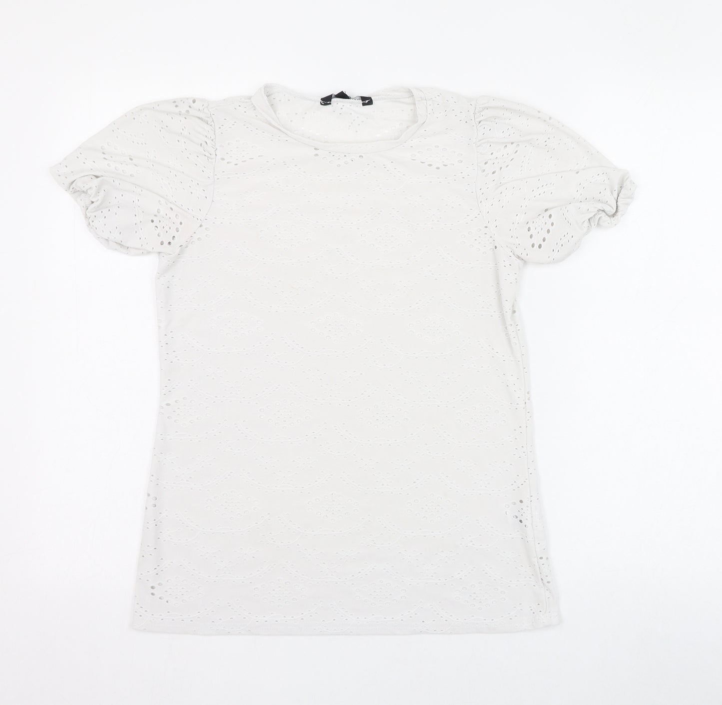 Peacocks Womens Ivory  Polyester Basic T-Shirt Size 8 Round Neck