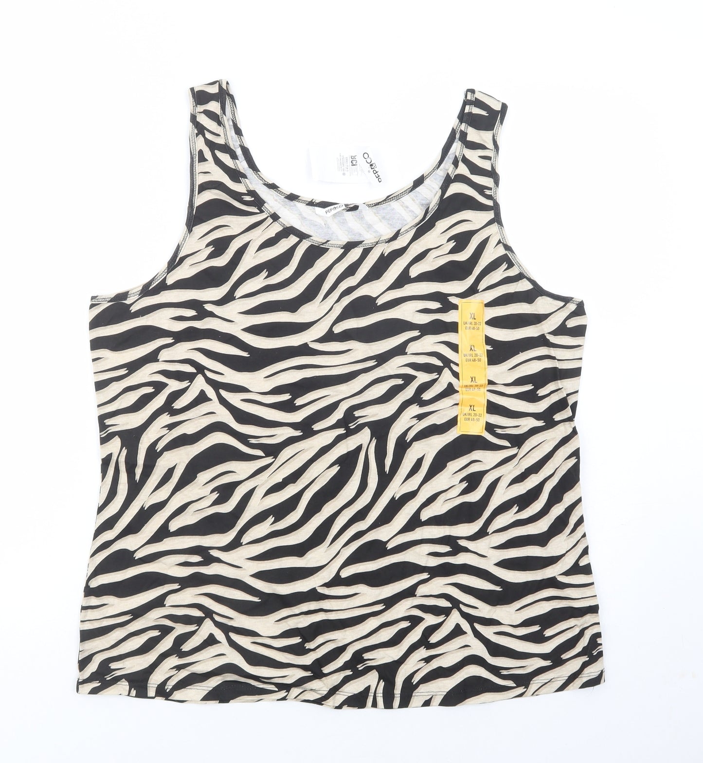 Pep & Co Womens Black Animal Print Cotton Basic Tank Size XL Scoop Neck