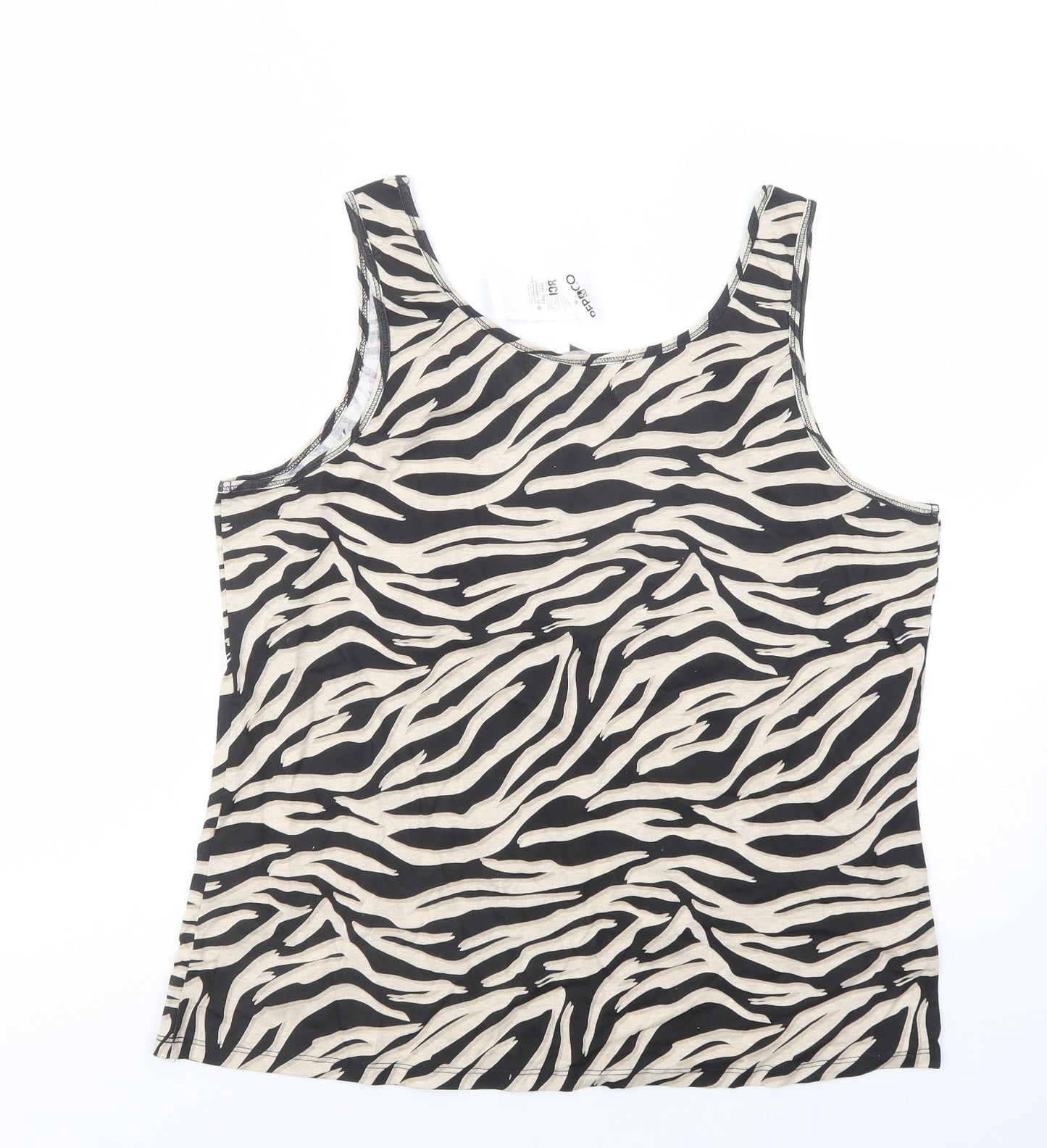 Pep & Co Womens Black Animal Print Cotton Basic Tank Size XL Scoop Neck