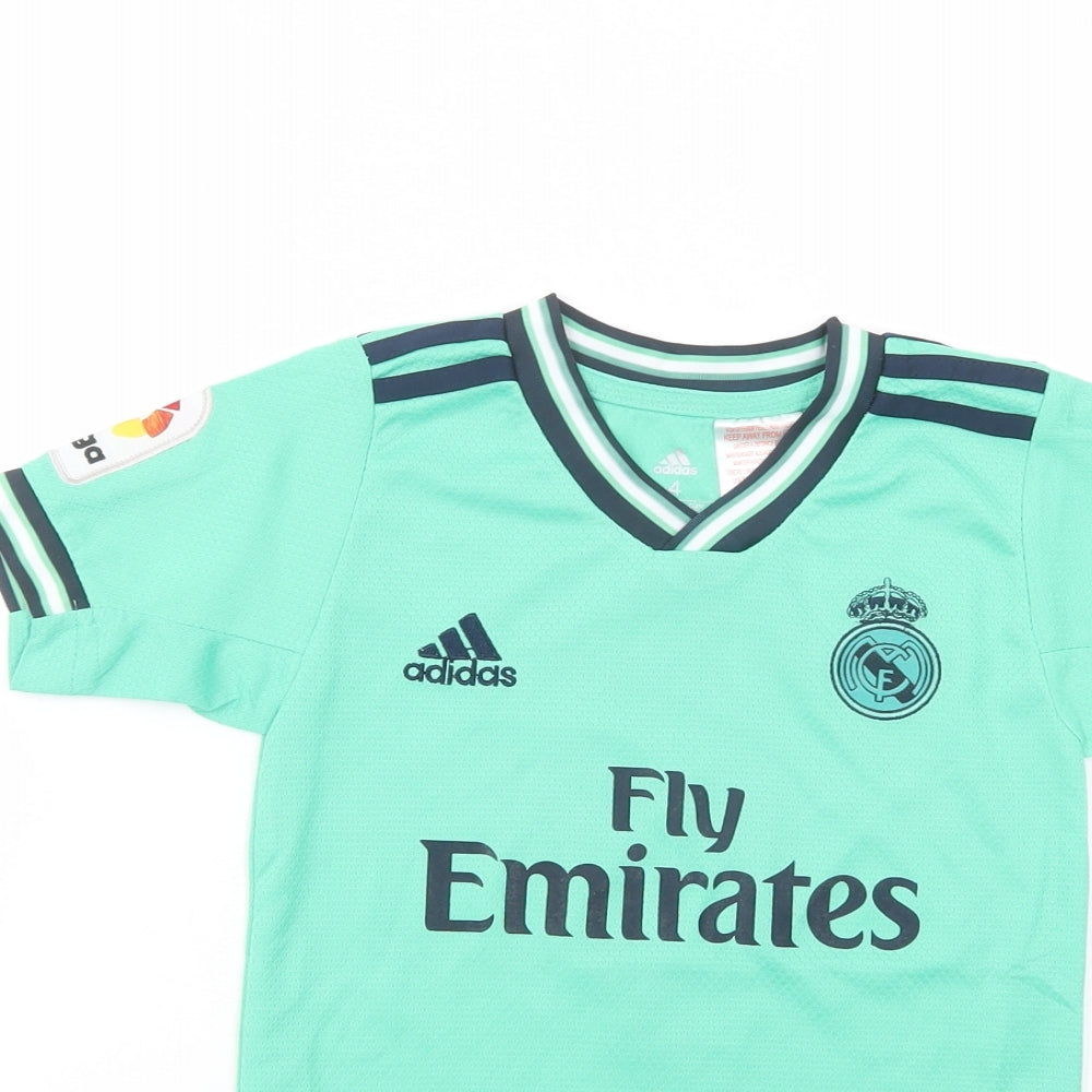adidas Boys Green  Polyester Jersey T-Shirt Size 4-5 Years V-Neck Pullover
