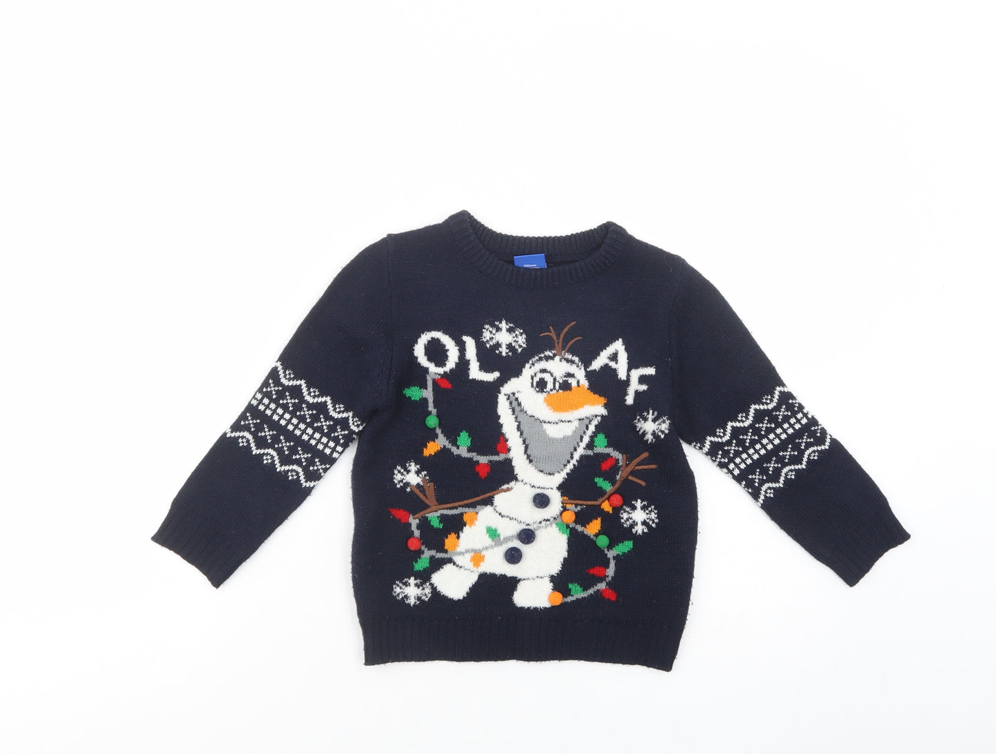 Primark Boys Blue Crew Neck  Acrylic Pullover Jumper Size 4-5 Years  Pullover - Christmas Jumper