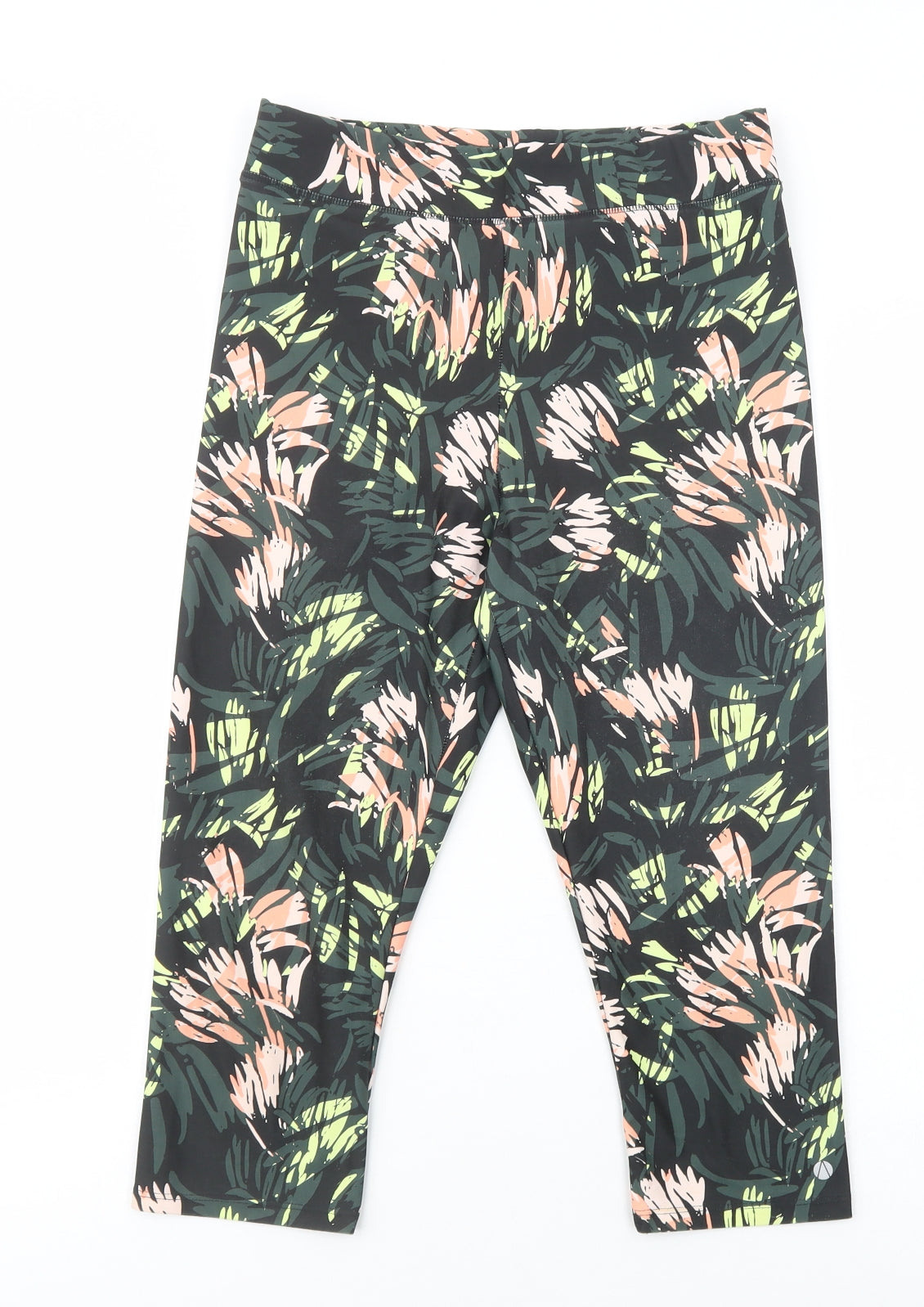 Marks and Spencer Womens Green Floral Polyacrylate Fibre Cropped Leggings Size 12 L19 in Regular