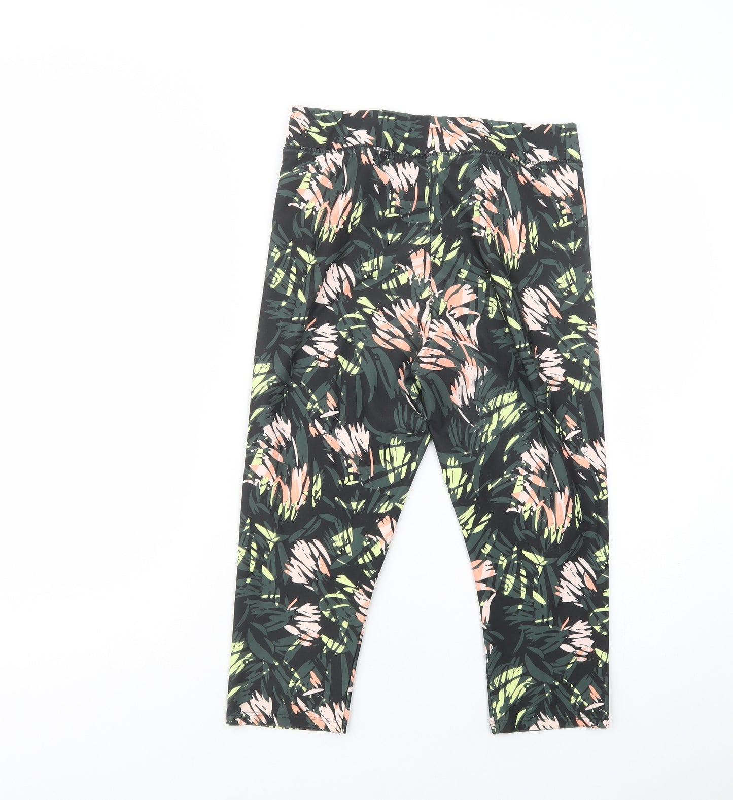 Marks and Spencer Womens Green Floral Polyacrylate Fibre Cropped Leggings Size 12 L19 in Regular