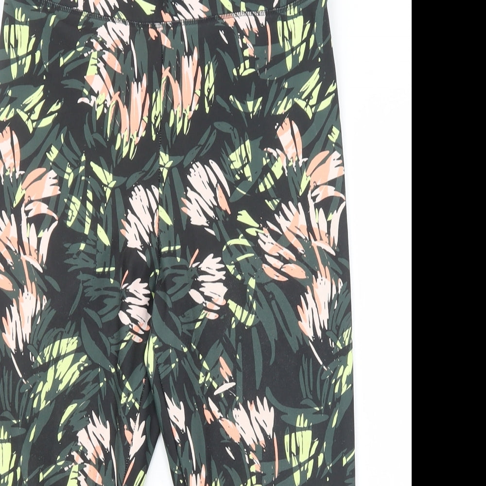 Marks and Spencer Womens Green Floral Polyacrylate Fibre Cropped Leggings Size 12 L19 in Regular