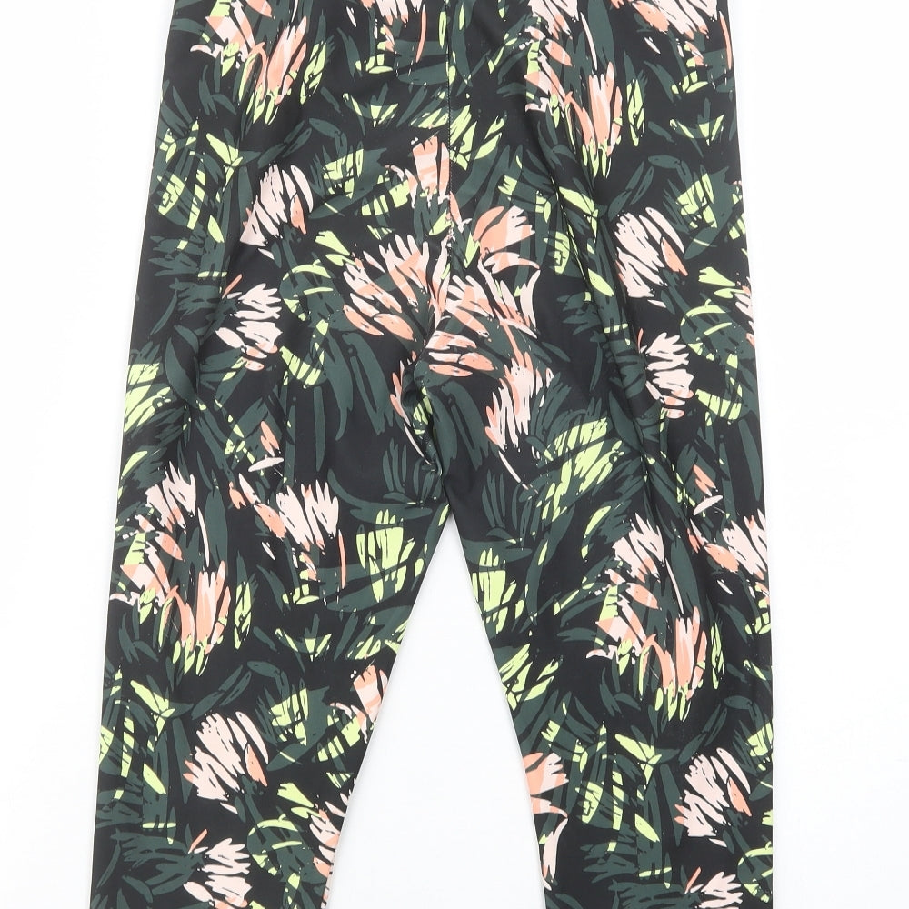 Marks and Spencer Womens Green Floral Polyacrylate Fibre Cropped Leggings Size 12 L19 in Regular