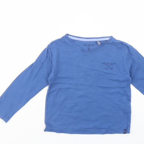 Okaidi Boys Blue  Cotton Basic T-Shirt Size 4 Years V-Neck Pullover
