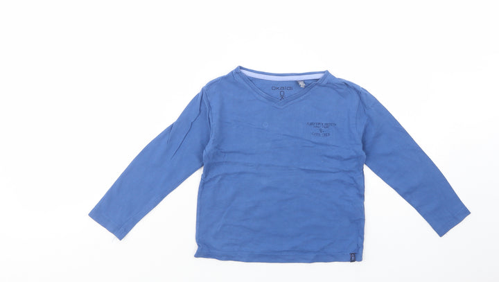 Okaidi Boys Blue Cotton Basic T-Shirt Size 4 Years V-Neck Pullover
