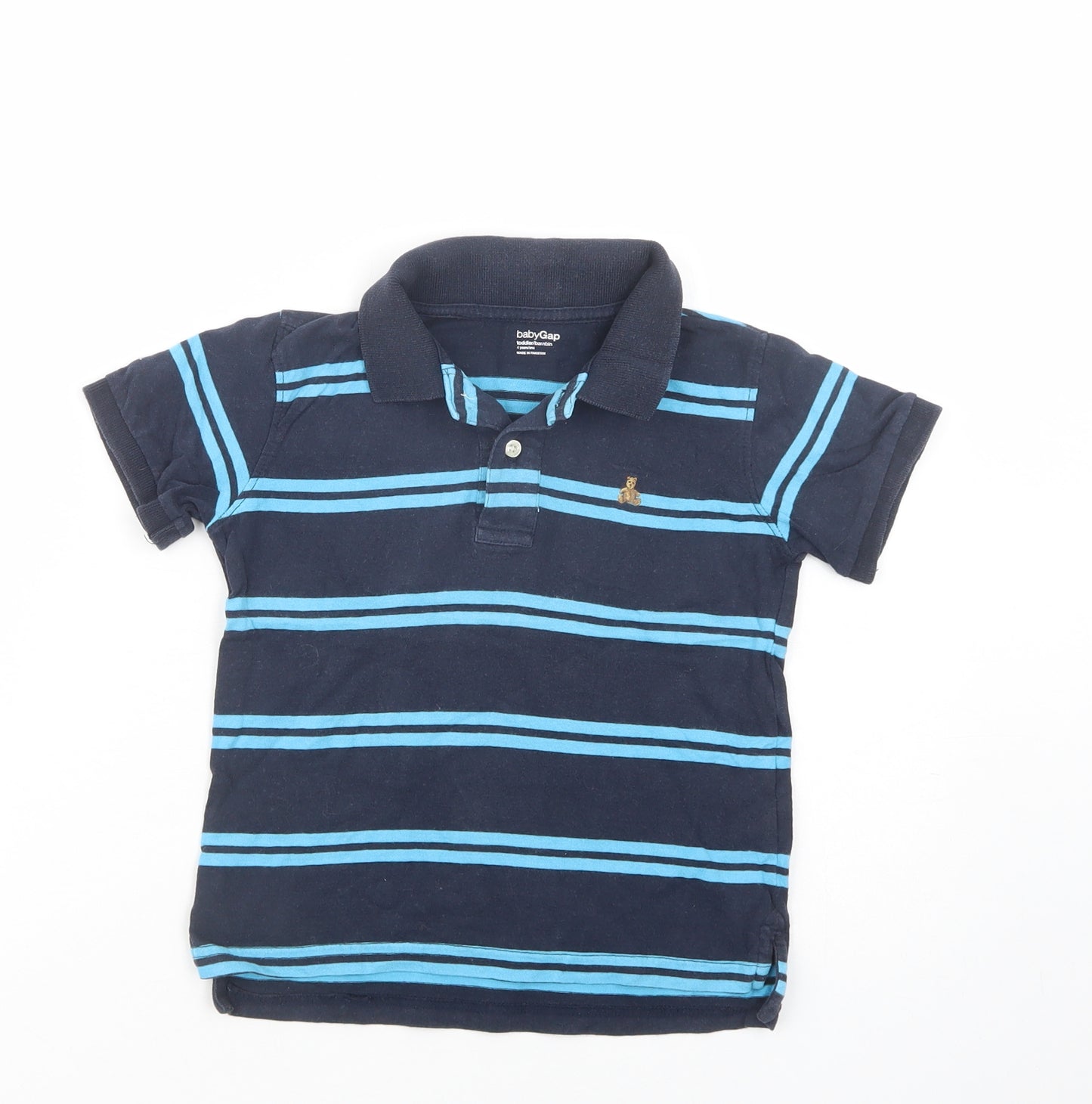 Gap Boys Blue Striped Cotton Basic Polo Size 4 Years Collared Button