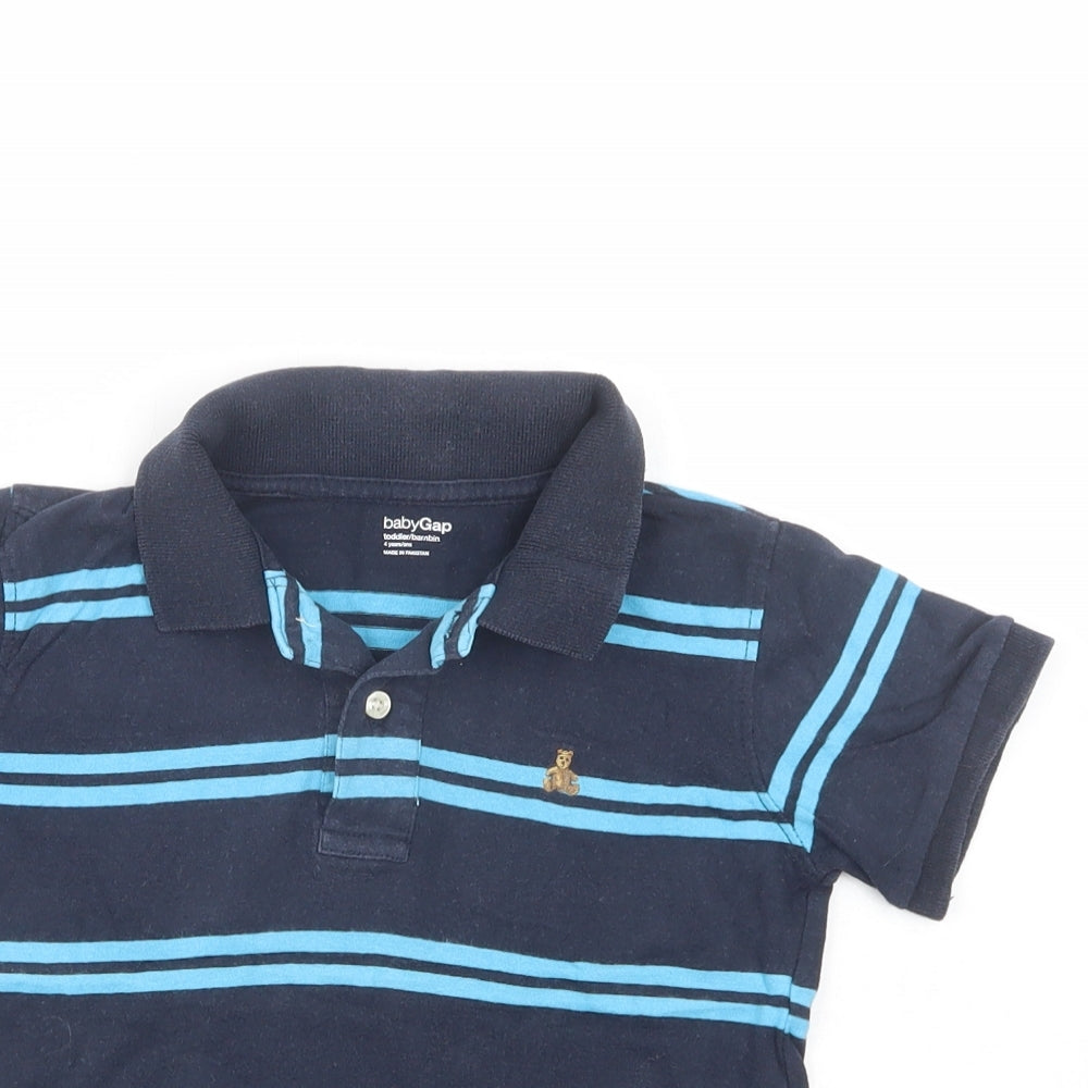 Gap Boys Blue Striped Cotton Basic Polo Size 4 Years Collared Button