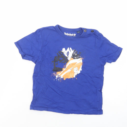 Timberland Boys Blue  Cotton Pullover T-Shirt Size 4 Years Crew Neck Snap