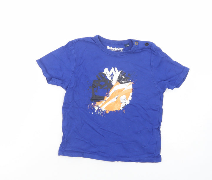 Timberland Boys Blue  Cotton Pullover T-Shirt Size 4 Years Crew Neck Snap