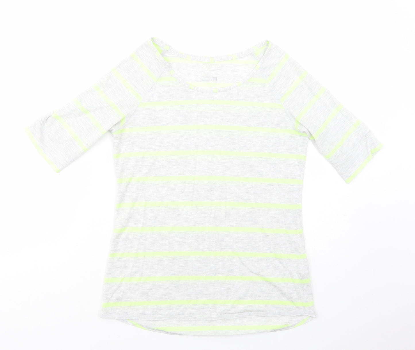 Marks and Spencer Womens Grey Striped Polyester Basic T-Shirt Size 10 Boat Neck