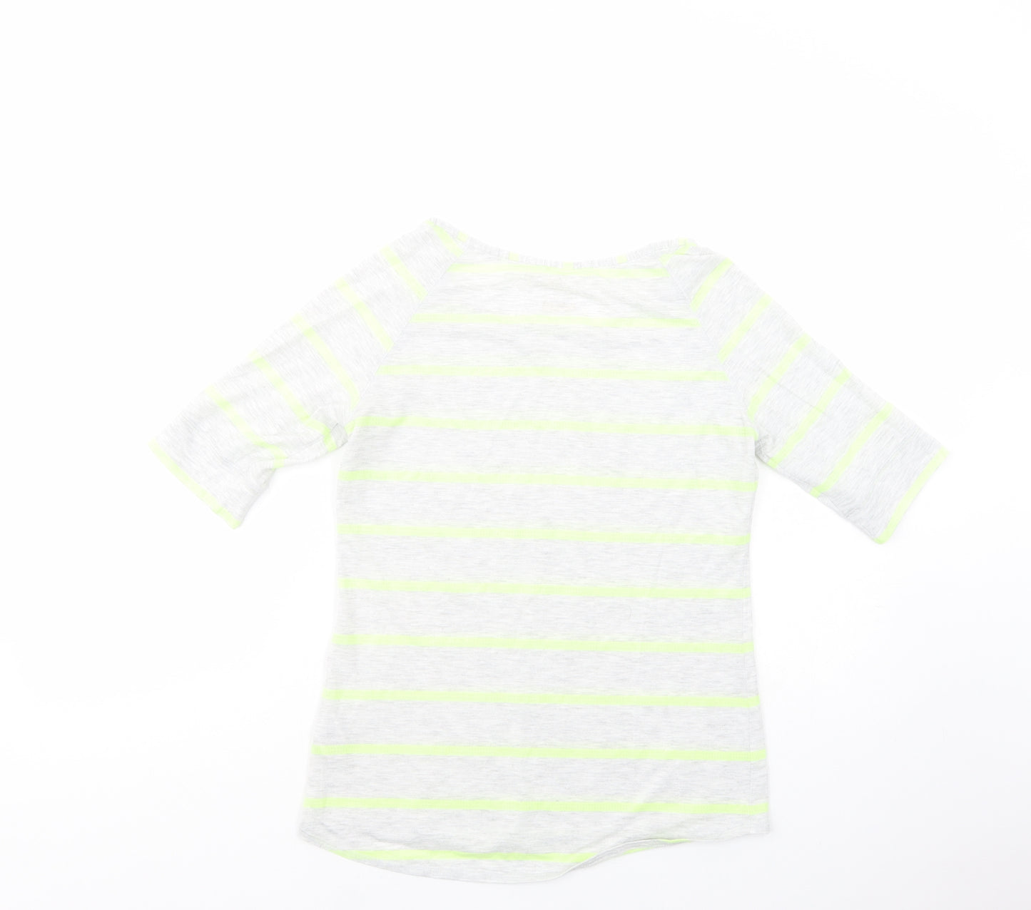 Marks and Spencer Womens Grey Striped Polyester Basic T-Shirt Size 10 Boat Neck