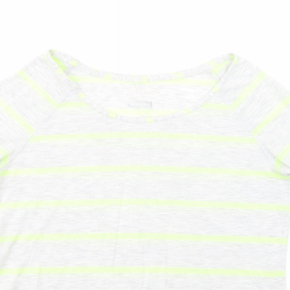 Marks and Spencer Womens Grey Striped Polyester Basic T-Shirt Size 10 Boat Neck