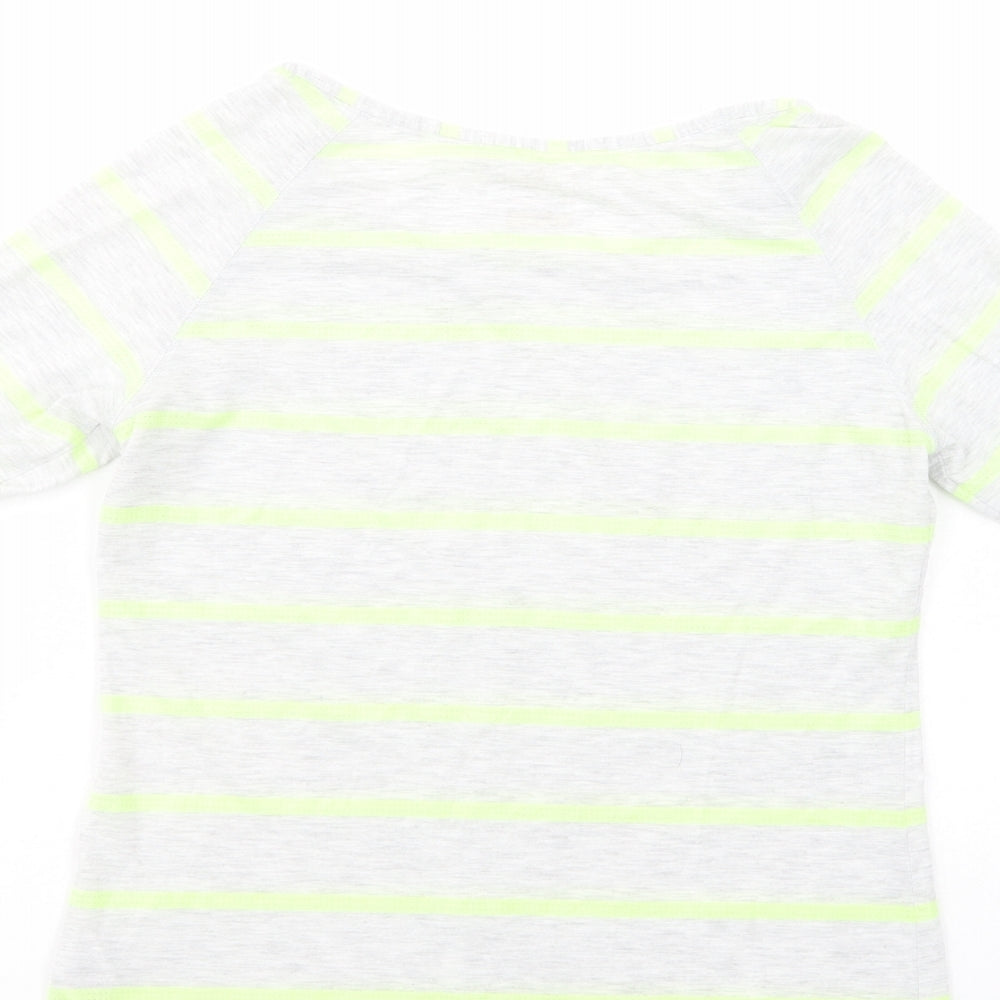 Marks and Spencer Womens Grey Striped Polyester Basic T-Shirt Size 10 Boat Neck