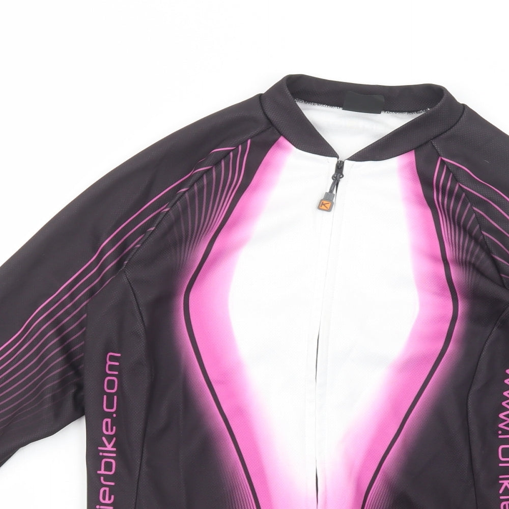 Funkier Womens Black Striped Polyester Full Zip Sweatshirt Size L  Zip