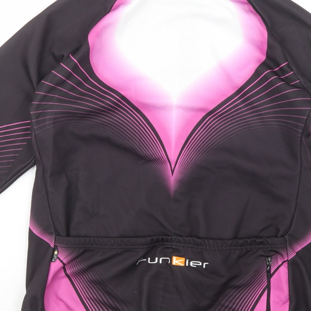 Funkier Womens Black Striped Polyester Full Zip Sweatshirt Size L  Zip