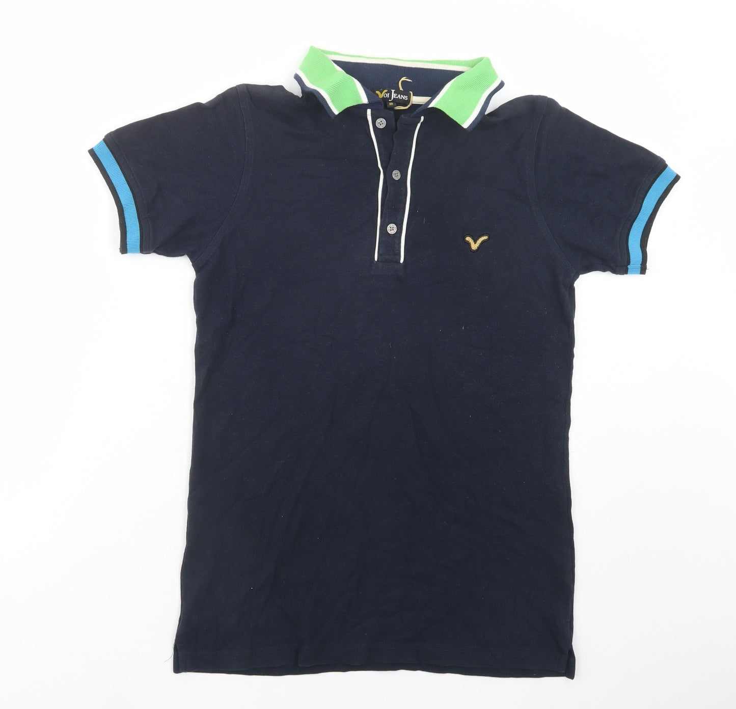 Voi Jeans Mens Blue  Cotton  Polo Size M Collared Button