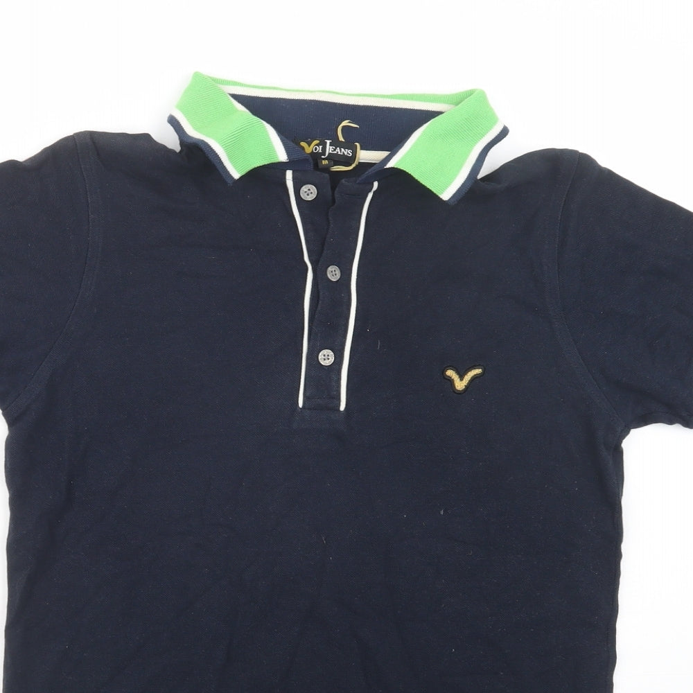 Voi Jeans Mens Blue  Cotton  Polo Size M Collared Button