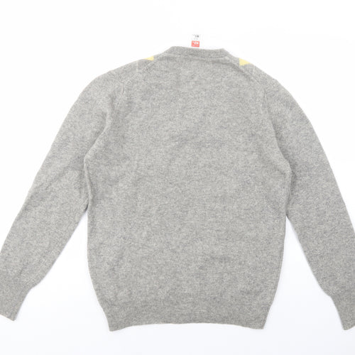 St Michael Mens Grey V-Neck Argyle/Diamond Wool Pullover Jumper Size L