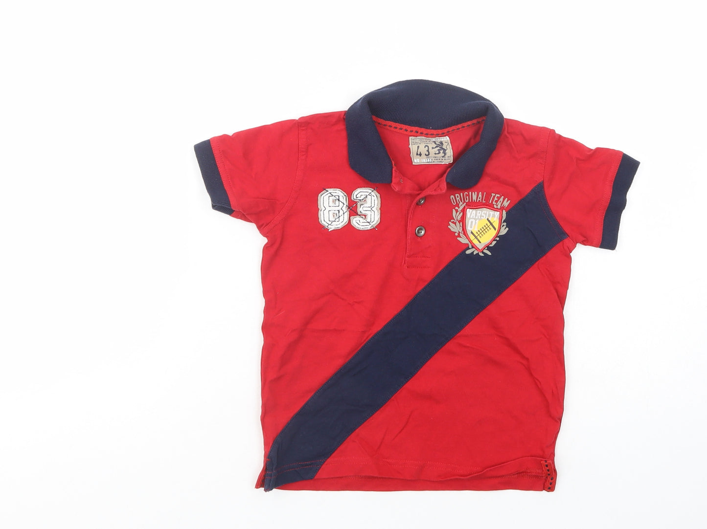Matalan Boys Red  Cotton Jersey Polo Size 3-4 Years Collared Button
