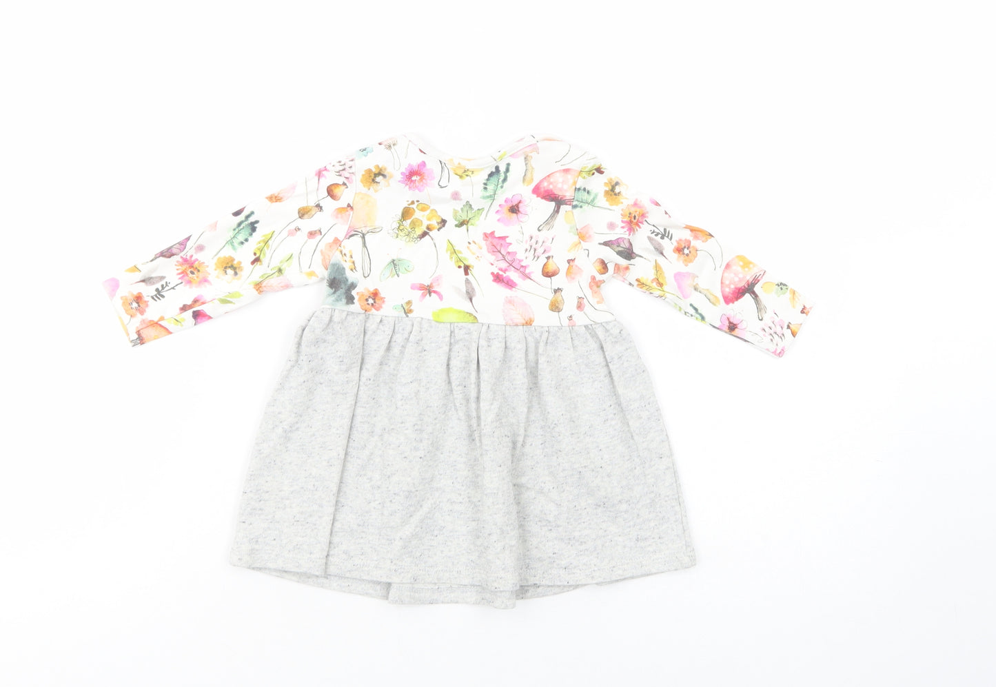 NEXT Baby Grey Floral Cotton Skater Dress  Size 6-9 Months  Crew Neck Pullover