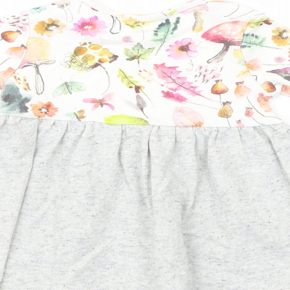 NEXT Baby Grey Floral Cotton Skater Dress  Size 6-9 Months  Crew Neck Pullover