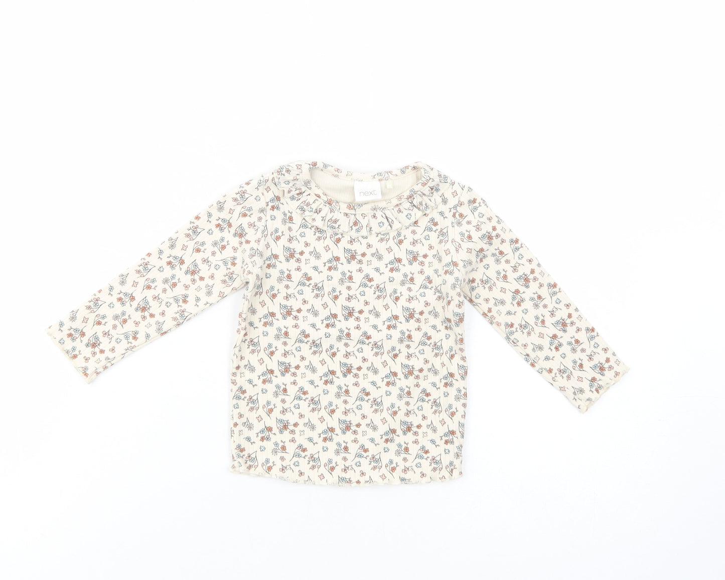 NEXT Baby Beige Floral Cotton Basic T-Shirt Size 6-9 Months Collared Pullover