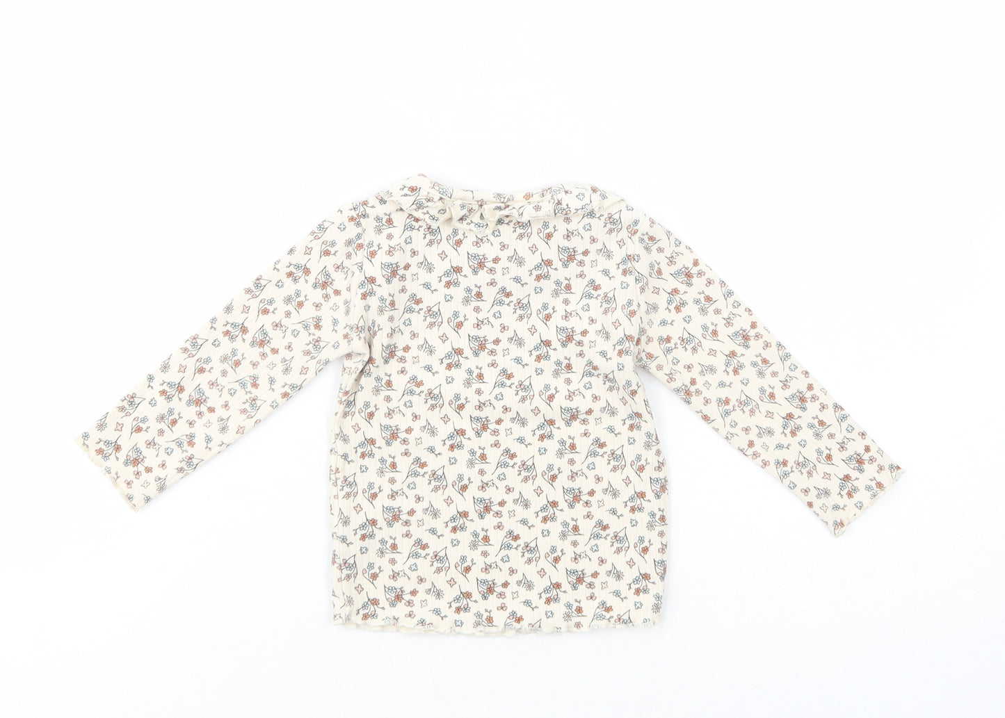 NEXT Baby Beige Floral Cotton Basic T-Shirt Size 6-9 Months Collared Pullover