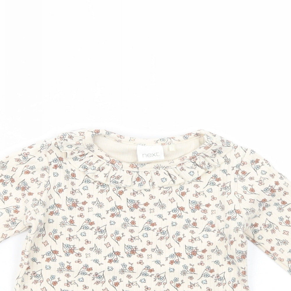 NEXT Baby Beige Floral Cotton Basic T-Shirt Size 6-9 Months Collared Pullover