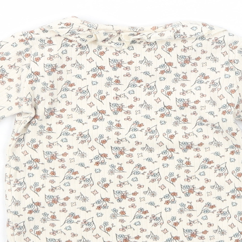 NEXT Baby Beige Floral Cotton Basic T-Shirt Size 6-9 Months Collared Pullover