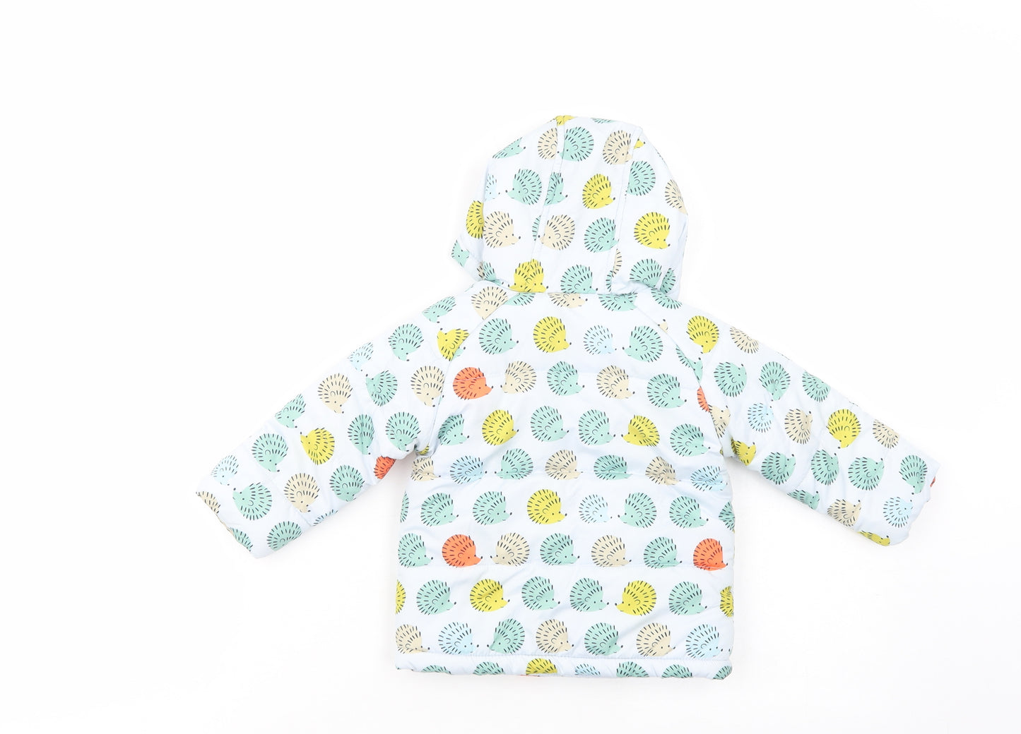 Marks Baby Blue Geometric  Puffer Jacket Jacket Size 6-9 Months   Zip - Hedgehog Print