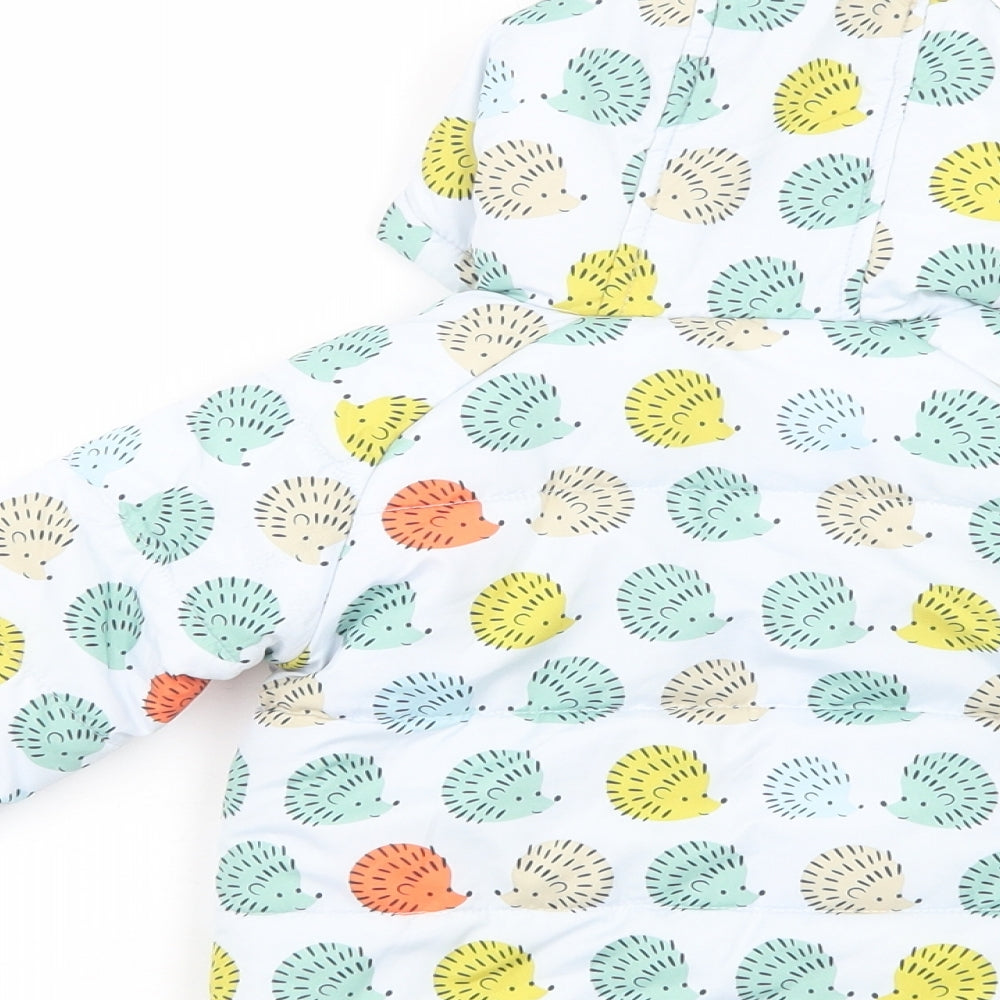 Marks Baby Blue Geometric  Puffer Jacket Jacket Size 6-9 Months   Zip - Hedgehog Print