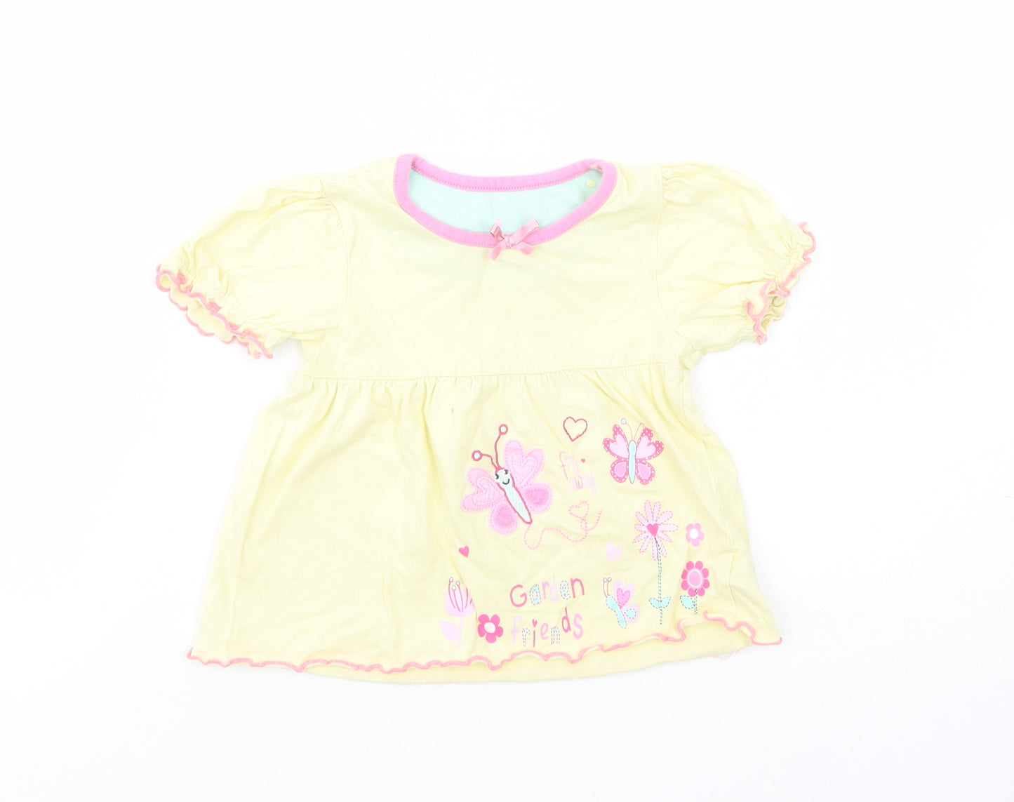 Dunnes Stores Baby Yellow  Cotton Pullover Blouse Size 12-18 Months Crew Neck Pullover - Butterfly