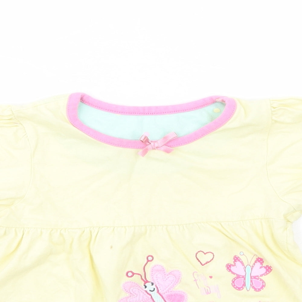 Dunnes Stores Baby Yellow  Cotton Pullover Blouse Size 12-18 Months Crew Neck Pullover - Butterfly