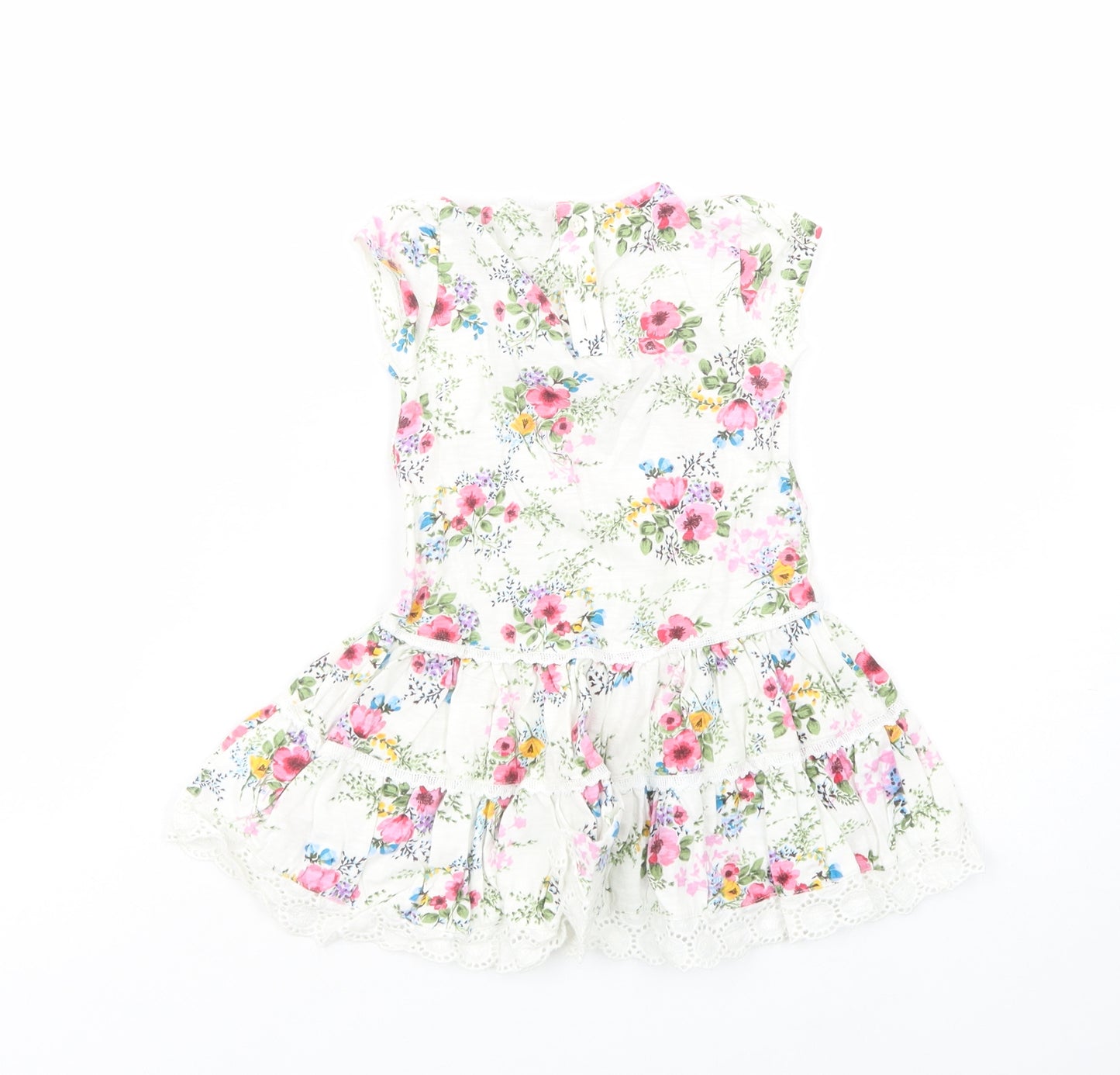 NEXT Baby White Floral Cotton Fit & Flare  Size 12-18 Months  Crew Neck Button - Lace Detail