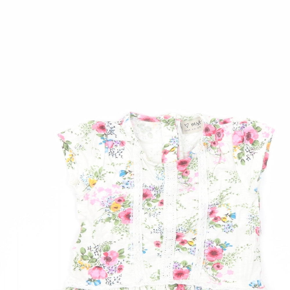 NEXT Baby White Floral Cotton Fit & Flare  Size 12-18 Months  Crew Neck Button - Lace Detail