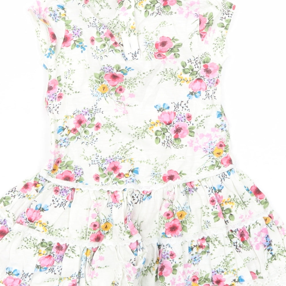 NEXT Baby White Floral Cotton Fit & Flare  Size 12-18 Months  Crew Neck Button - Lace Detail