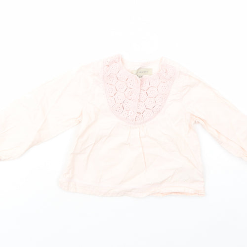 Debenhams Baby Pink  Cotton Basic Blouse Size 12-18 Months Crew Neck Button