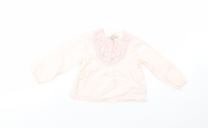 Debenhams Baby Pink Cotton Basic Blouse Size 12-18 Months Crew Neck Button