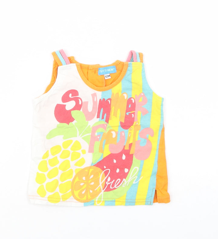Tutti Nen Baby Multicoloured Geometric Cotton Pullover Tank Size 12 Months Crew Neck Button - Fruits